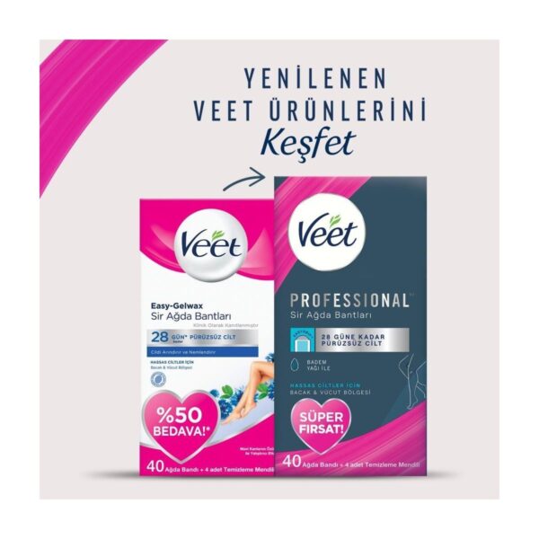 Veet Professional Ağda Bandı Hassas Ciltler İçin 40’lı Bacak & Vücut Bölgesi Temizleme Mendili