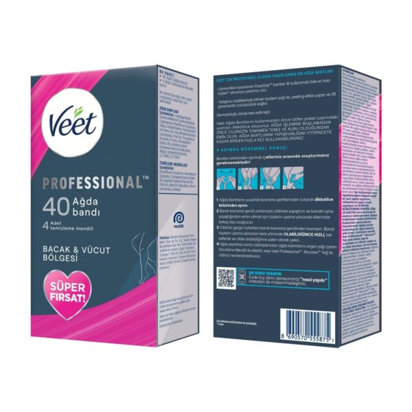 Veet Professional Ağda Bandı Hassas Ciltler İçin 40’lı Bacak & Vücut Bölgesi Temizleme Mendili