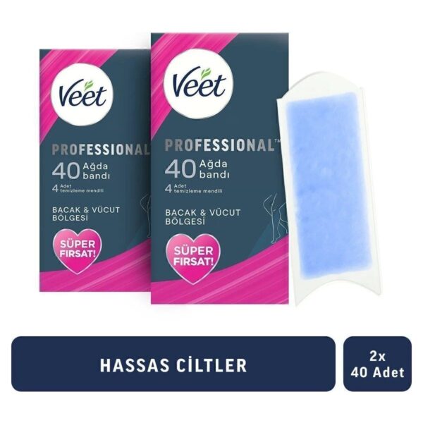 Veet Professional Ağda Bandı Hassas Ciltler İçin 40’lı Bacak & Vücut Bölgesi Temizleme Mendili