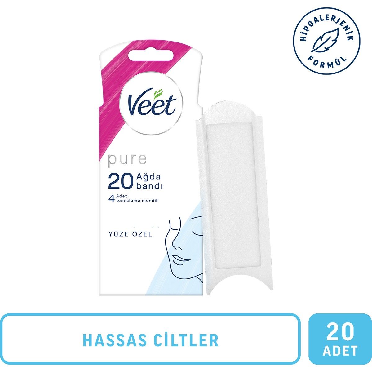 Veet Pure Hipoalerjenik Sir Ağda Bandı Yüz Bölgesi 20'li HBV00000S9DEI