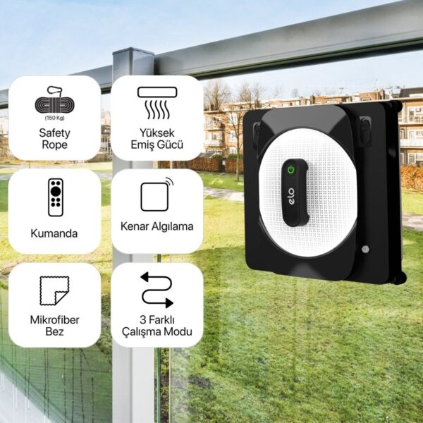 Xenon Smart Cam Silme Robotu (Elo) ve 6 Adet Mop | 2’li Set, Kumandalı, 3 Modlu, Mobil Kontrol